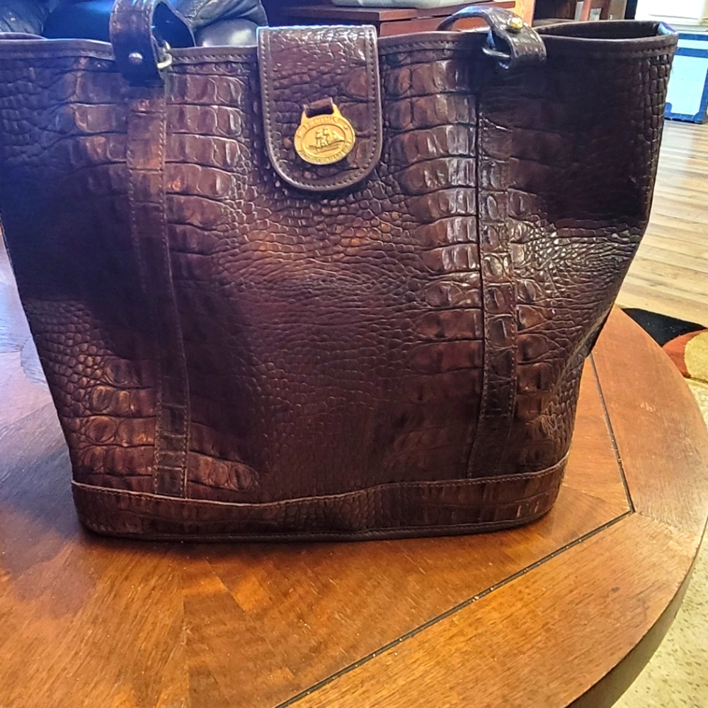 Vintage Brahmin leather Croc embossed tote